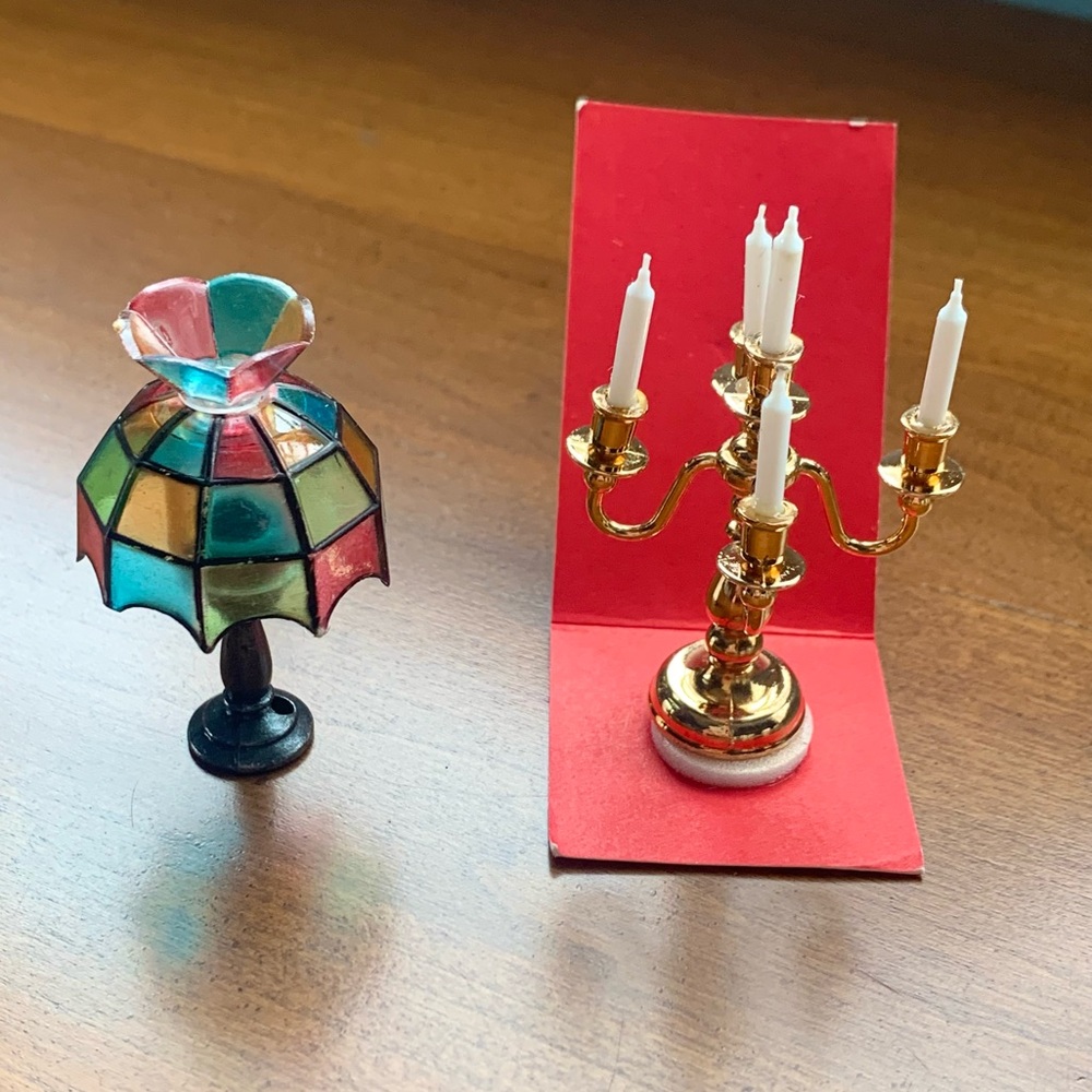 Dollhouse Tiffany and Chandelier Lamps, Vintage, Two Lamps.